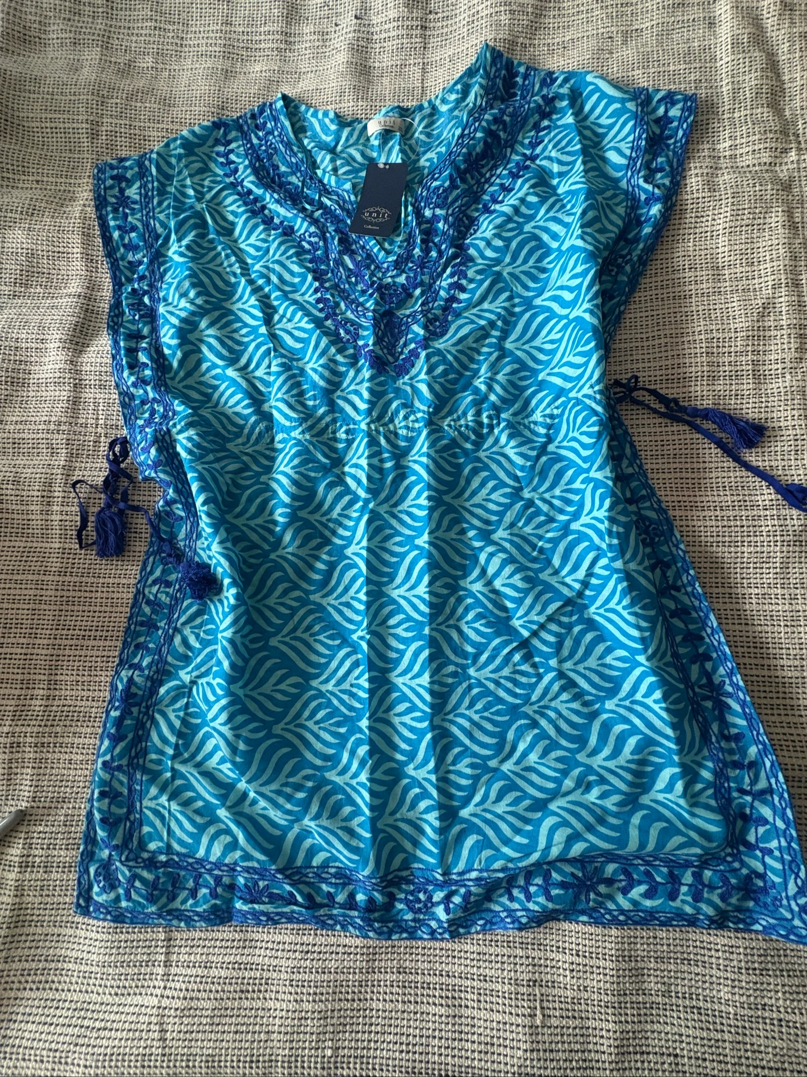 túnica caftán étnica playa unit 2xl 100% algodón estampada azul